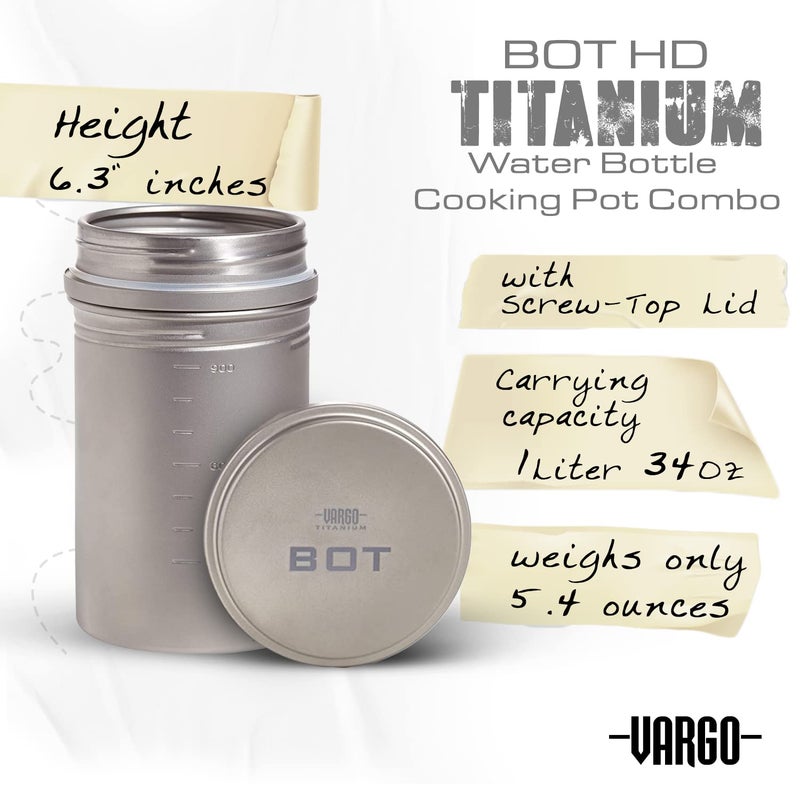 Vargo Titanium BOT Series | BOT-HD Bottle Pot â€“ 1 Liter (34 oz.) Ultralight Water Bottle Cooking Pot Weighs 153 grams (5.4 oz.) | Backpacking Camping - Image 3